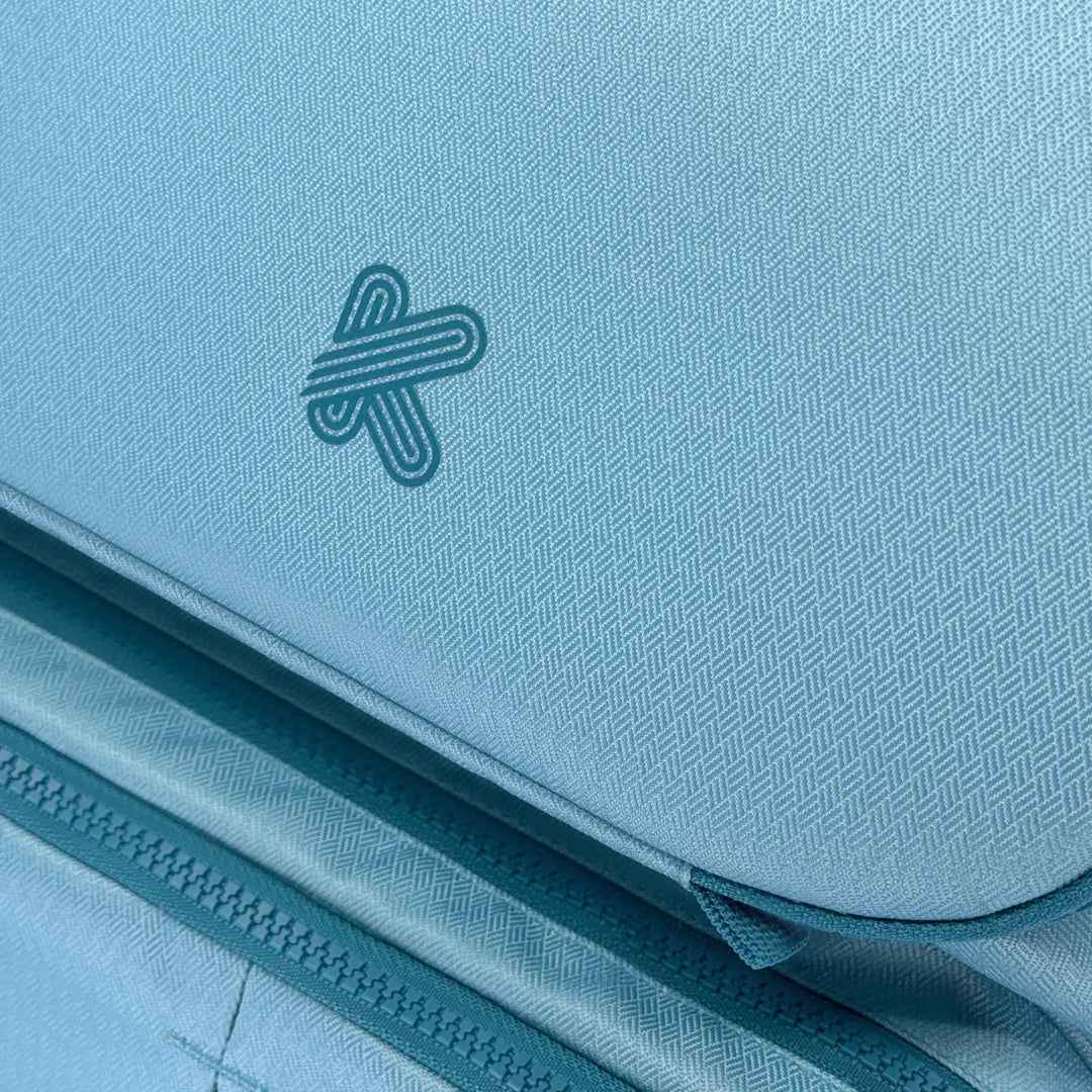 Backpack close up in sky blue colour