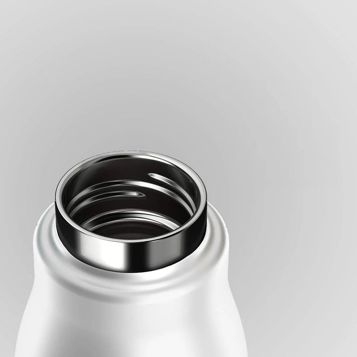 Stainless steel bottle close up of lid